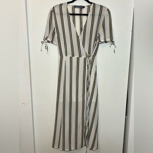 The Boulevard Striped Wrap Midi Dress in White and Black